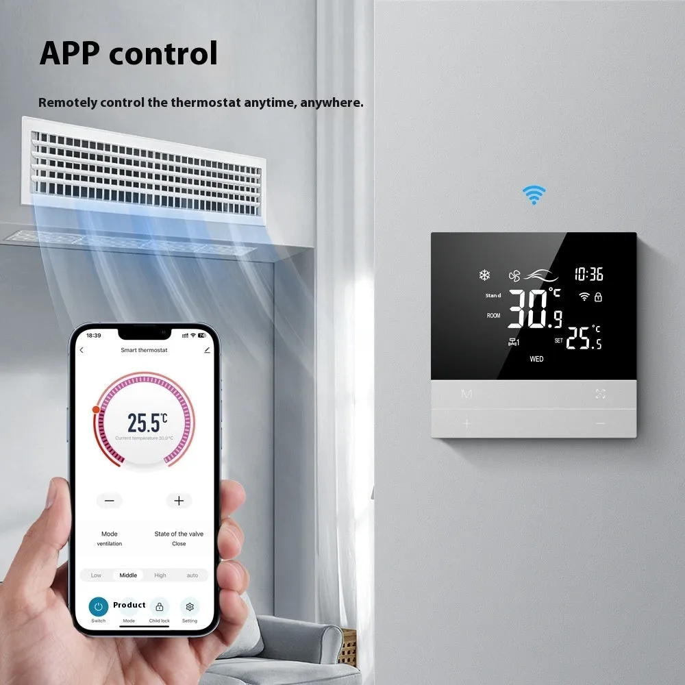 Central air-conditioning LCD touch screen thermostat 86x86mm white panel