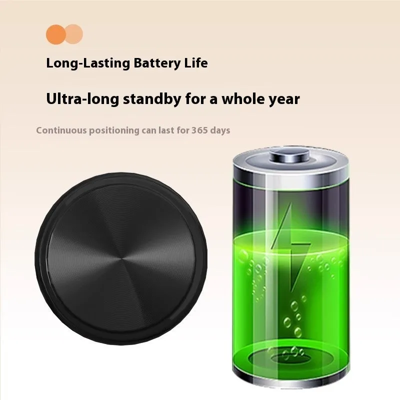 White round section Bluetooth tracker with strong magnetic suction on a metal surface, compatible with smartphones for anti-loss tracking