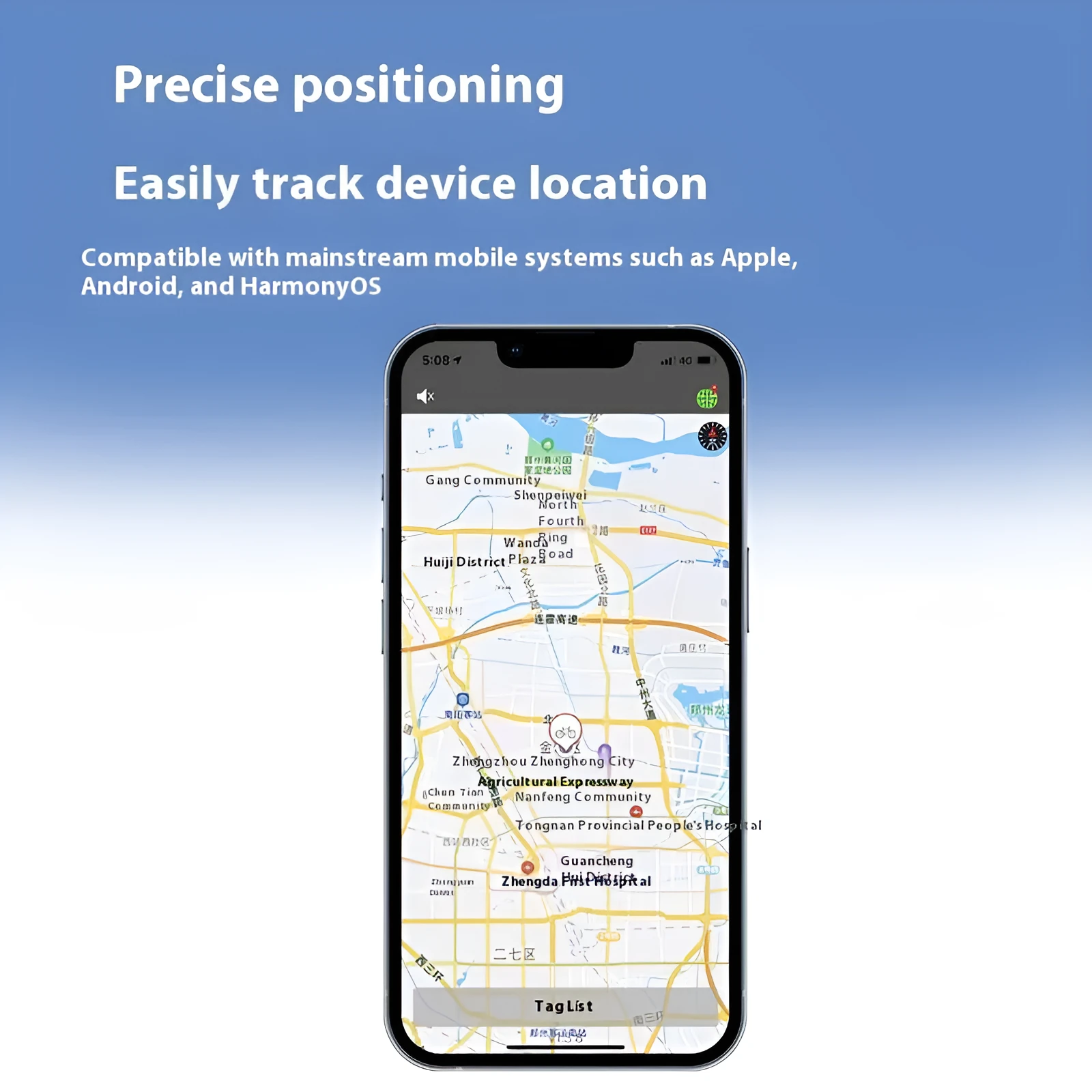 White round section Bluetooth tracker with strong magnetic suction on a metal surface, compatible with smartphones for anti-loss tracking