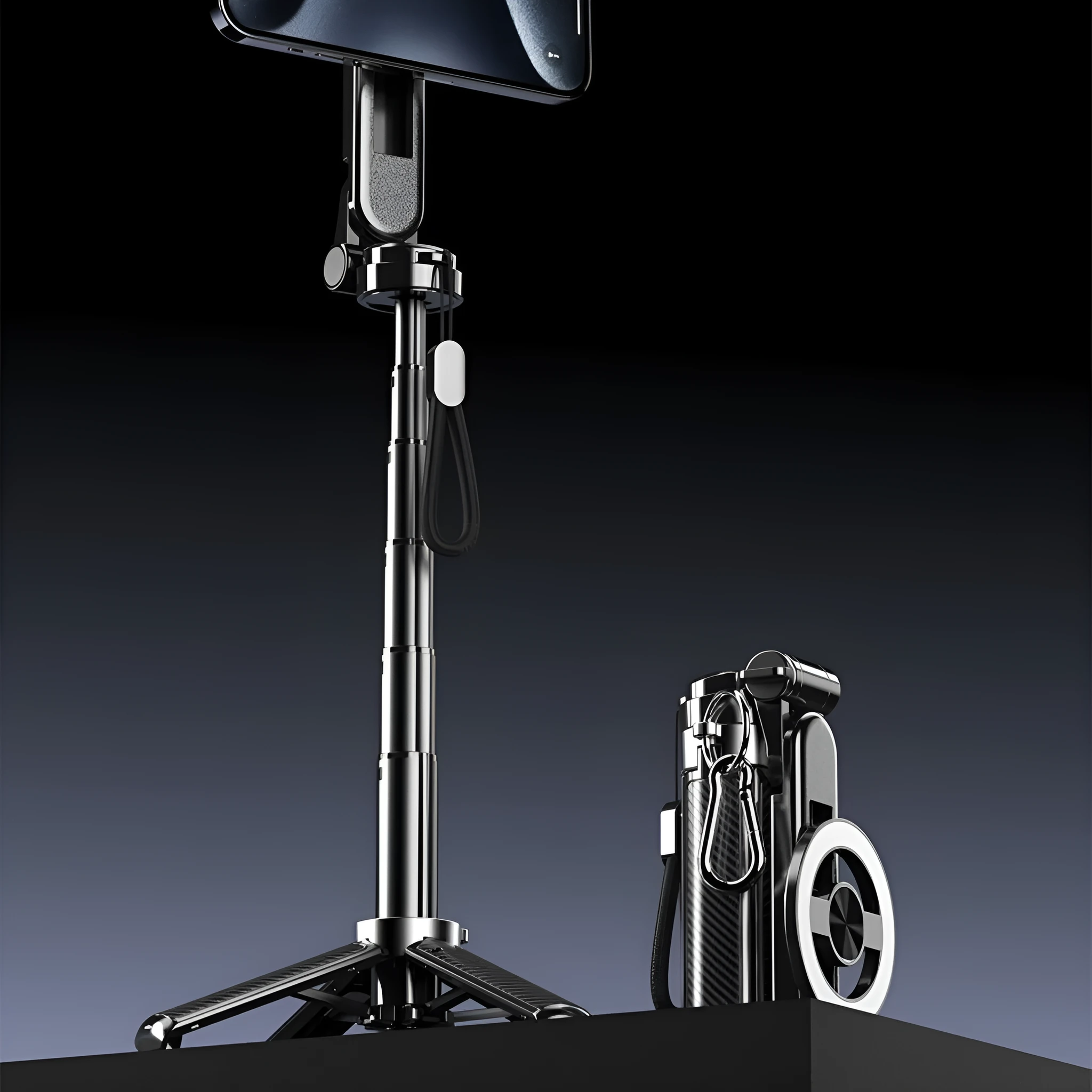 T20C mini magnetic selfie stick with Bluetooth handle and alloy body for universal smartphone use
