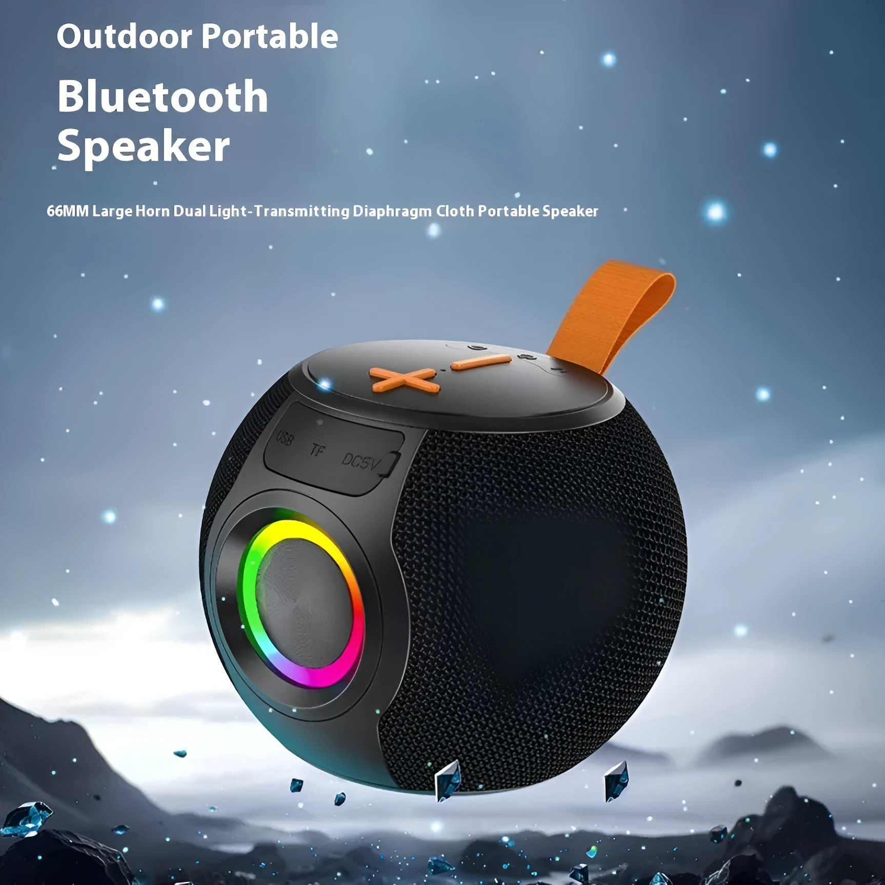 Black portable Bluetooth speaker with RGB lamp waterproof TWS 5W