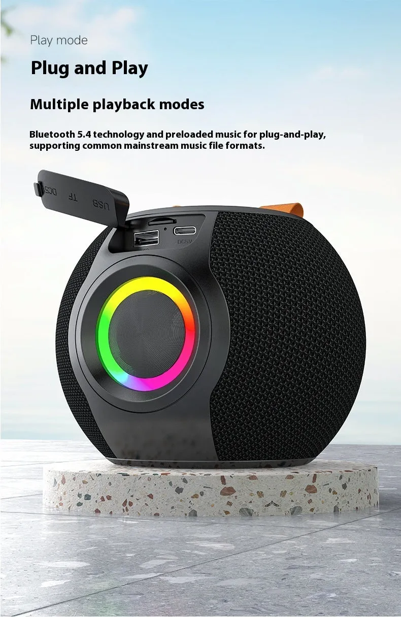 Black portable Bluetooth speaker with RGB lamp waterproof TWS 5W