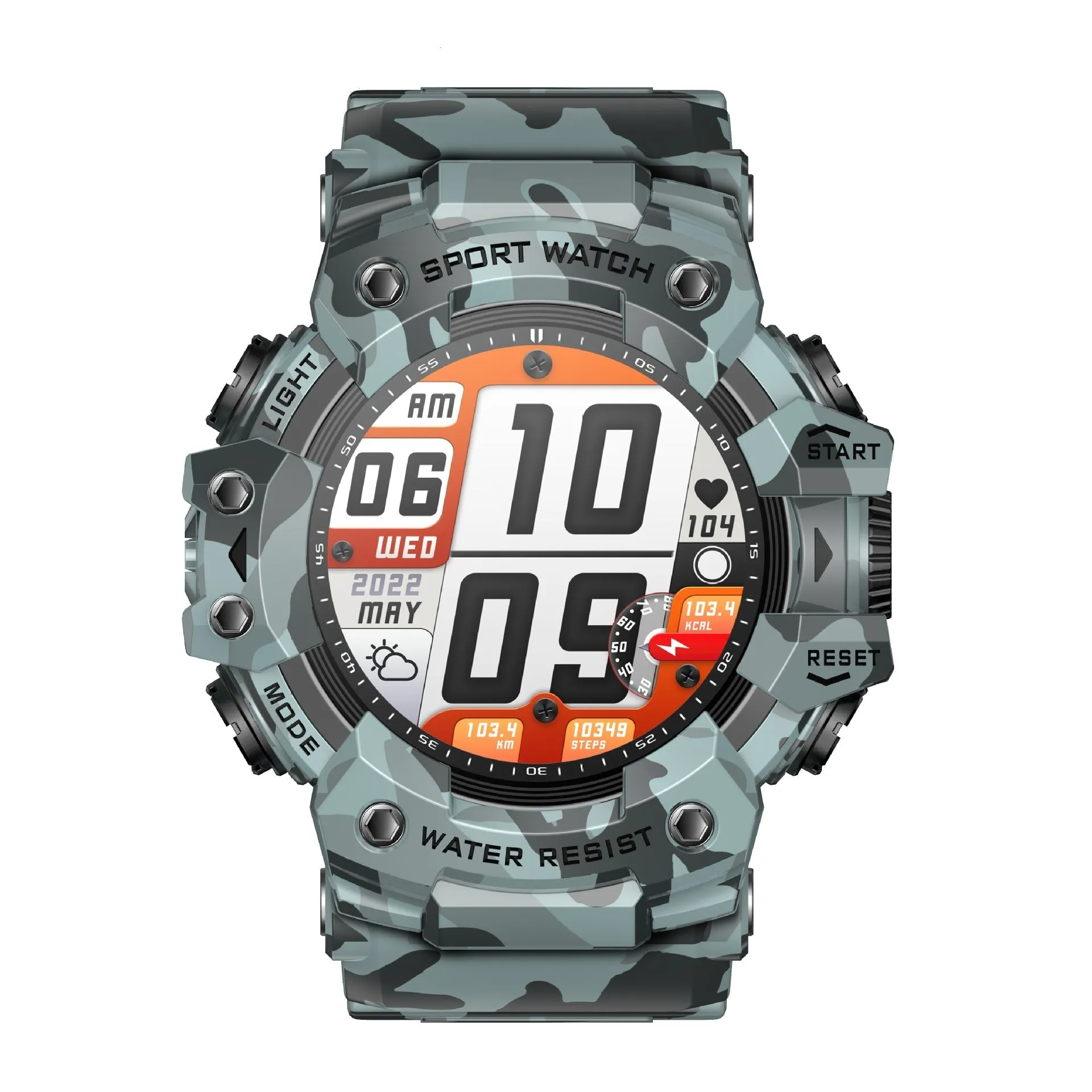 Smart watch bracelet with TFT screen in black, camouflage blue, and camouflage gray with heart rate, sleep, and blood oxygen monitoring