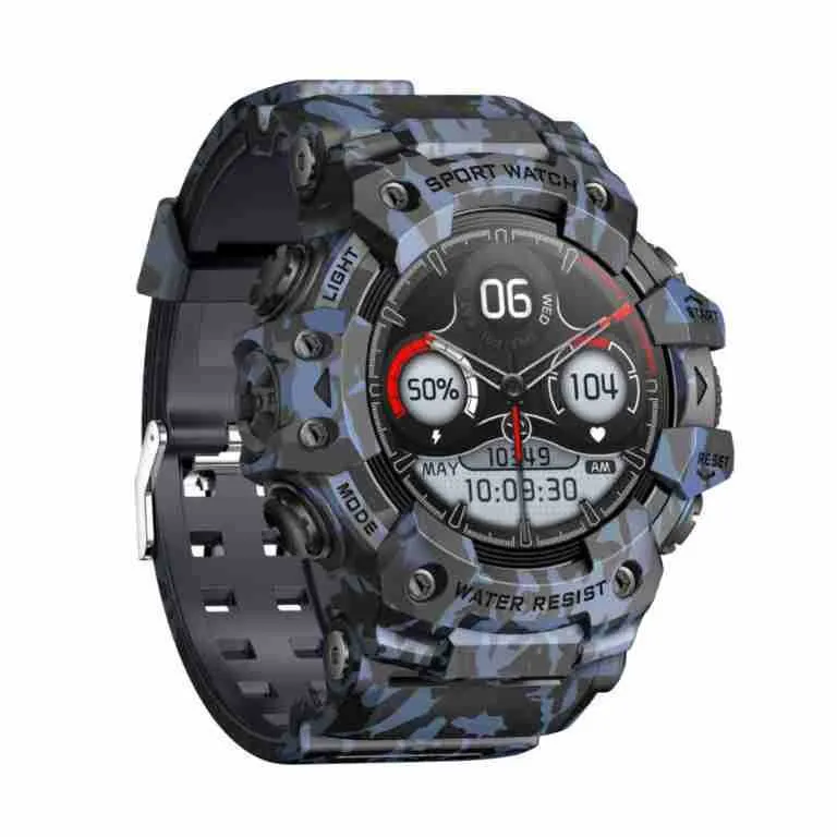 Smart watch bracelet with TFT screen in black, camouflage blue, and camouflage gray with heart rate, sleep, and blood oxygen monitoring