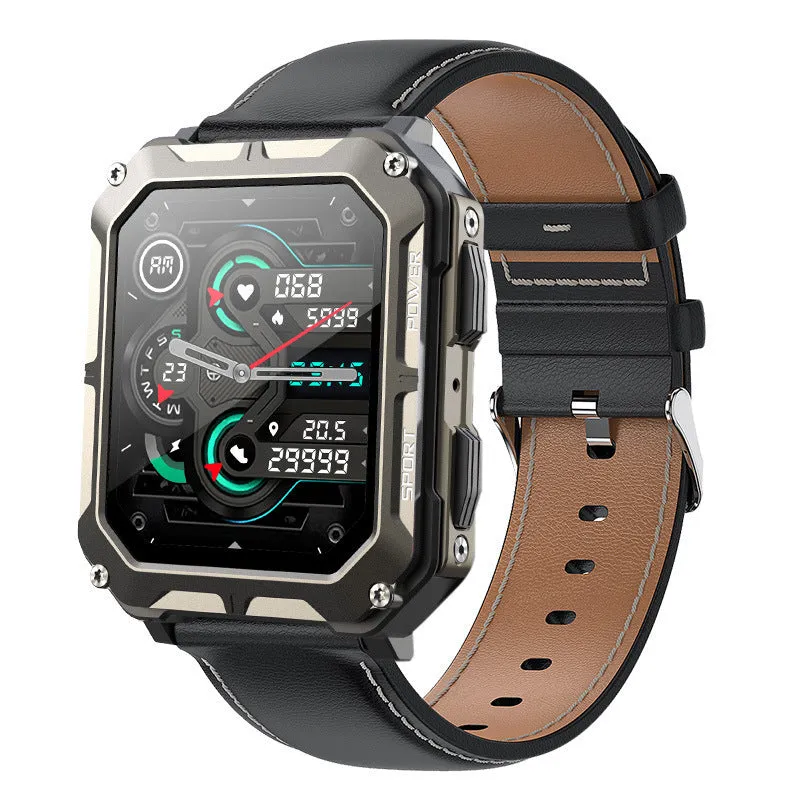 Square aluminium smart watch with Bluetooth calling and outdoor protection on silicone sports strap