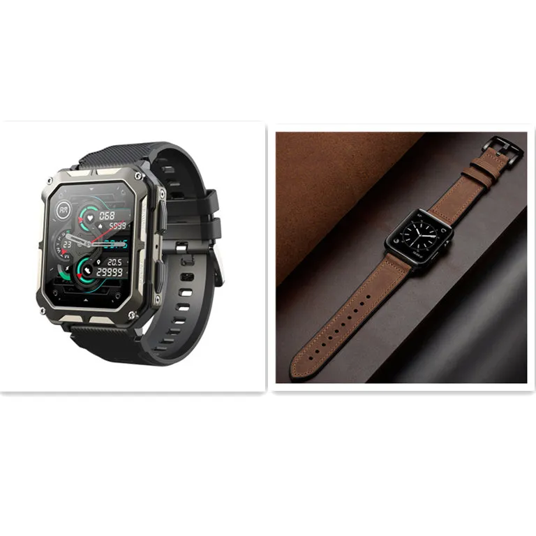 Square aluminium smart watch with Bluetooth calling and outdoor protection on silicone sports strap