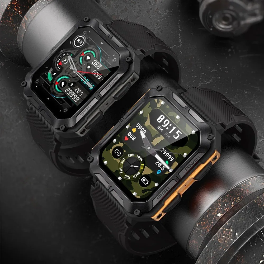 Square aluminium smart watch with Bluetooth calling and outdoor protection on silicone sports strap