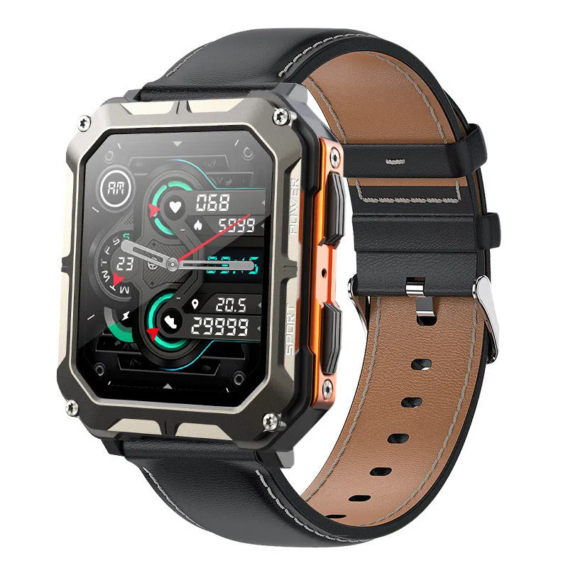 Square aluminium smart watch with Bluetooth calling and outdoor protection on silicone sports strap