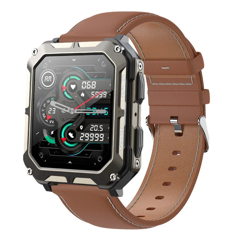 Square aluminium smart watch with Bluetooth calling and outdoor protection on silicone sports strap