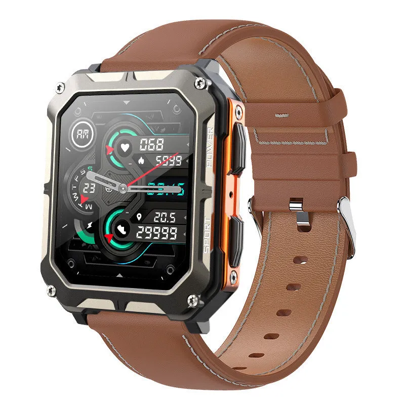 Square aluminium smart watch with Bluetooth calling and outdoor protection on silicone sports strap