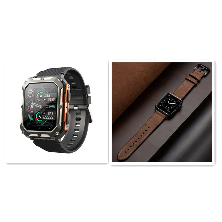 Square aluminium smart watch with Bluetooth calling and outdoor protection on silicone sports strap