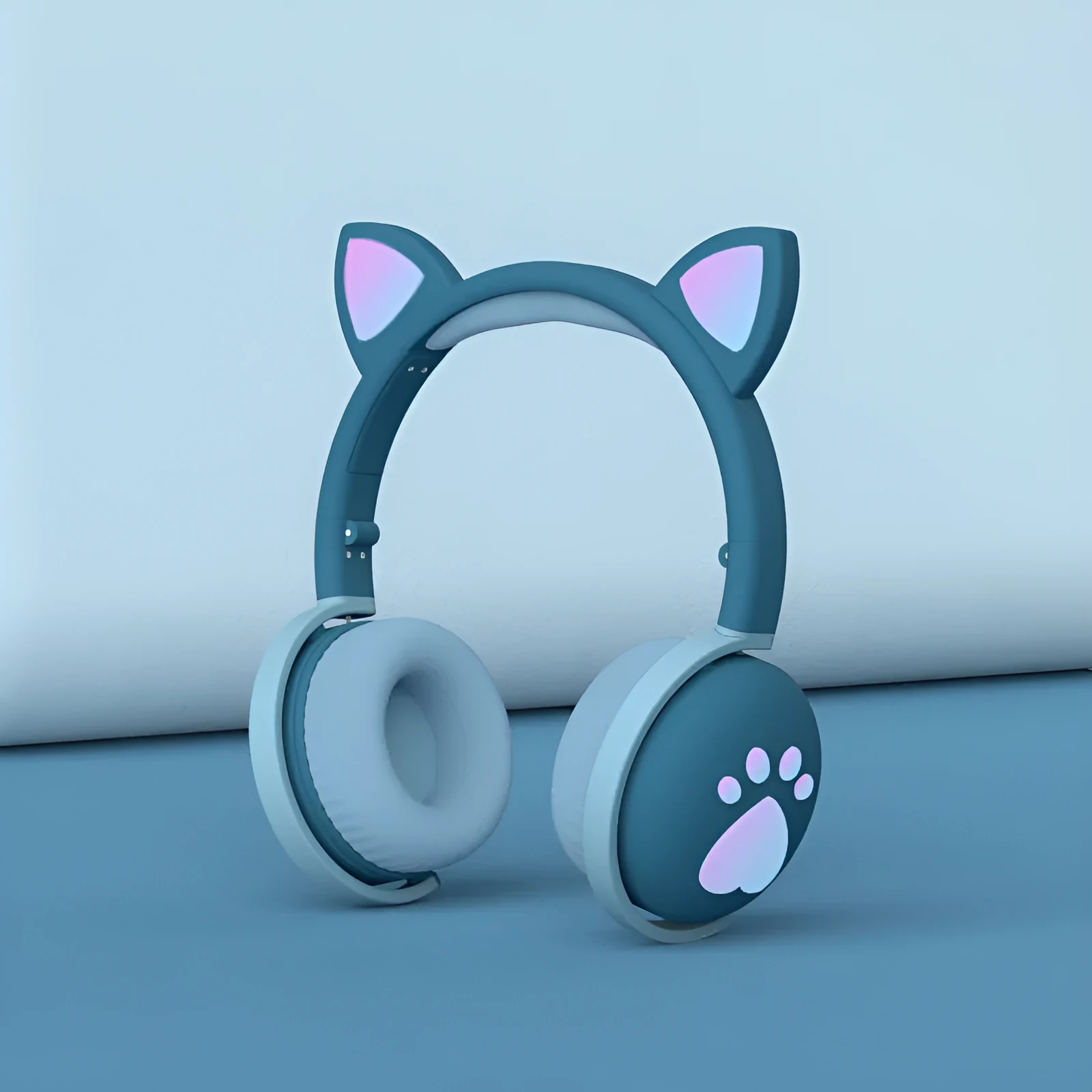Luminous cat ear Bluetooth headset with rainbow light effect in pink colour