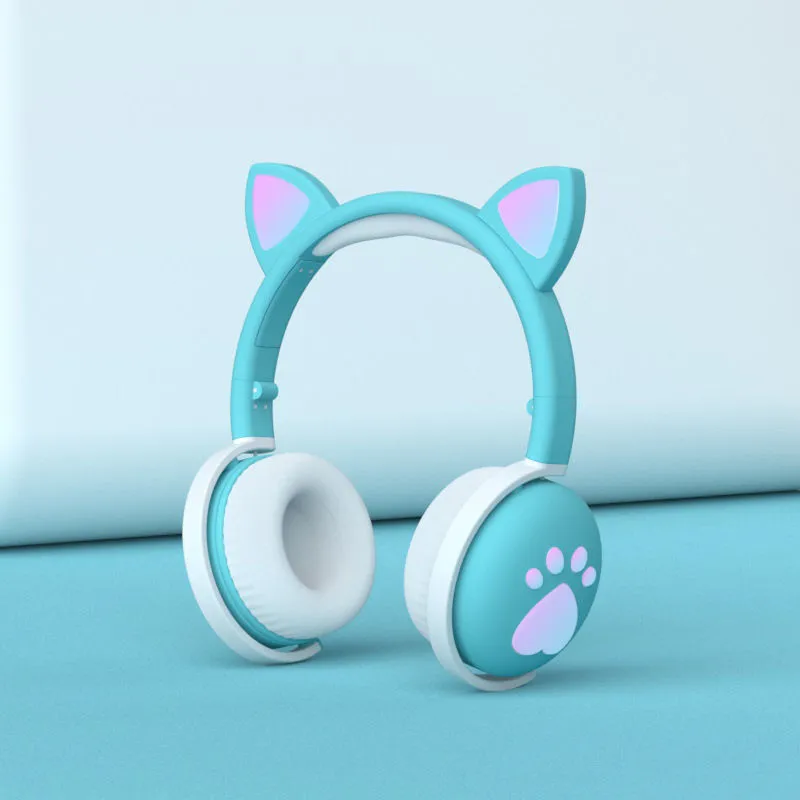Luminous cat ear Bluetooth headset with rainbow light effect in pink colour