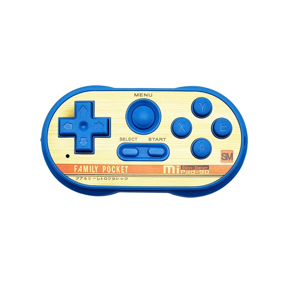 Mini handheld video game console with 20 built-in NES games, shown in black, measuring 85x45x15mm with AV output cable