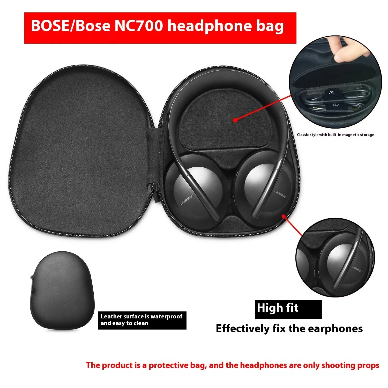 Black Bose NC700 headphone protection OP bag lying flat, designed for Dr. Bose noise reduction headset 700