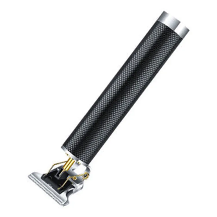 Black rechargeable electric hair clipper with USB charger, four combs, and cleaning brush.