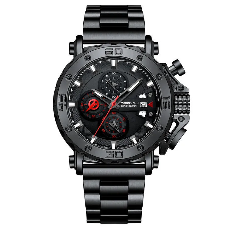 Men's quartz watch with 4.7cm oversized dial stainless steel band silver blue face