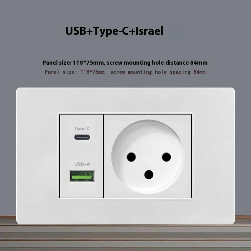 White 118 type 16A Israel socket panel with flame retardant body and phosphor bronze contacts