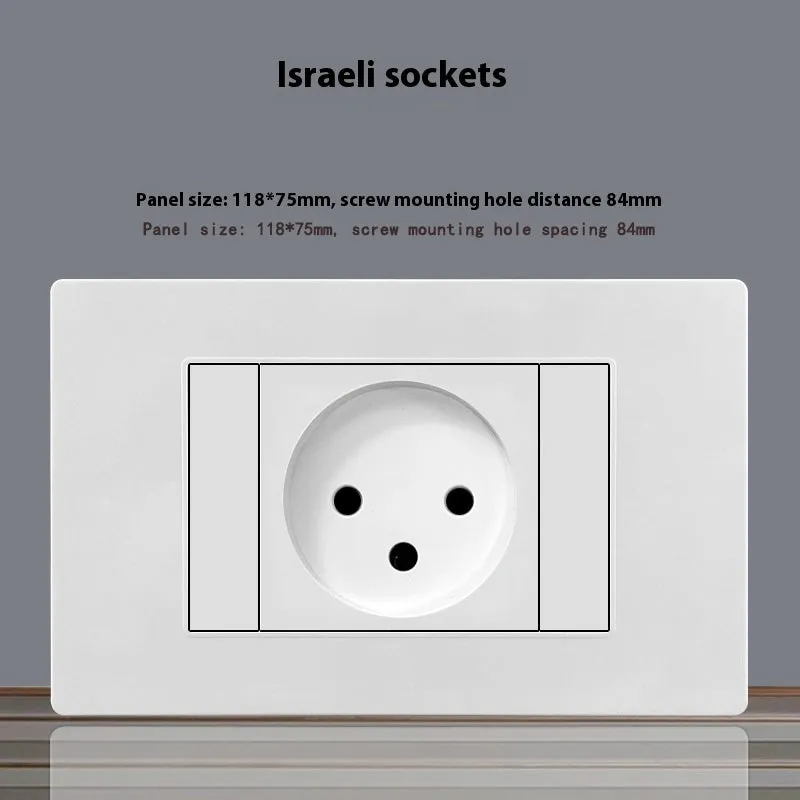 White 118 type 16A Israel socket panel with flame retardant body and phosphor bronze contacts