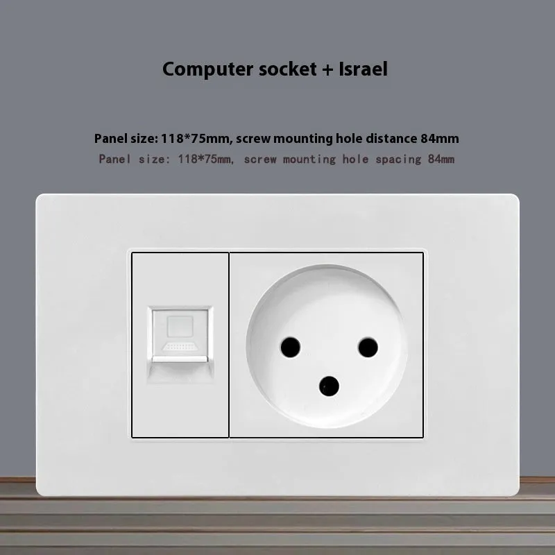 White 118 type 16A Israel socket panel with flame retardant body and phosphor bronze contacts