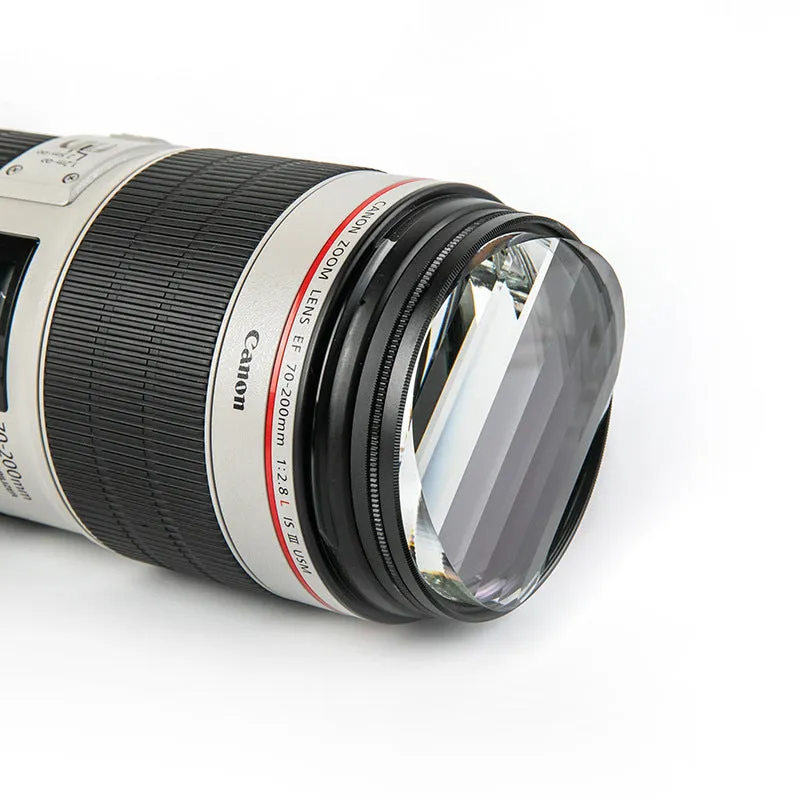 Glass prism with 77mm filter bayonet for film and television, including a filter bag and cleaning cloth