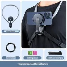 Magnetic neck strap mount with anti-shake for action camera and cell phone live streaming during cycling