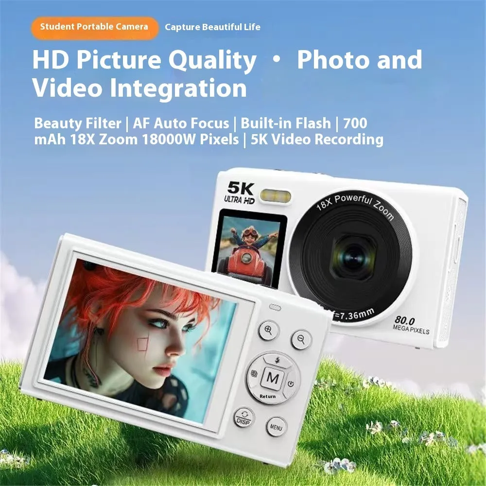 HD dual-screen selfie WIFI portable digital camera in black, 100x25x61mm