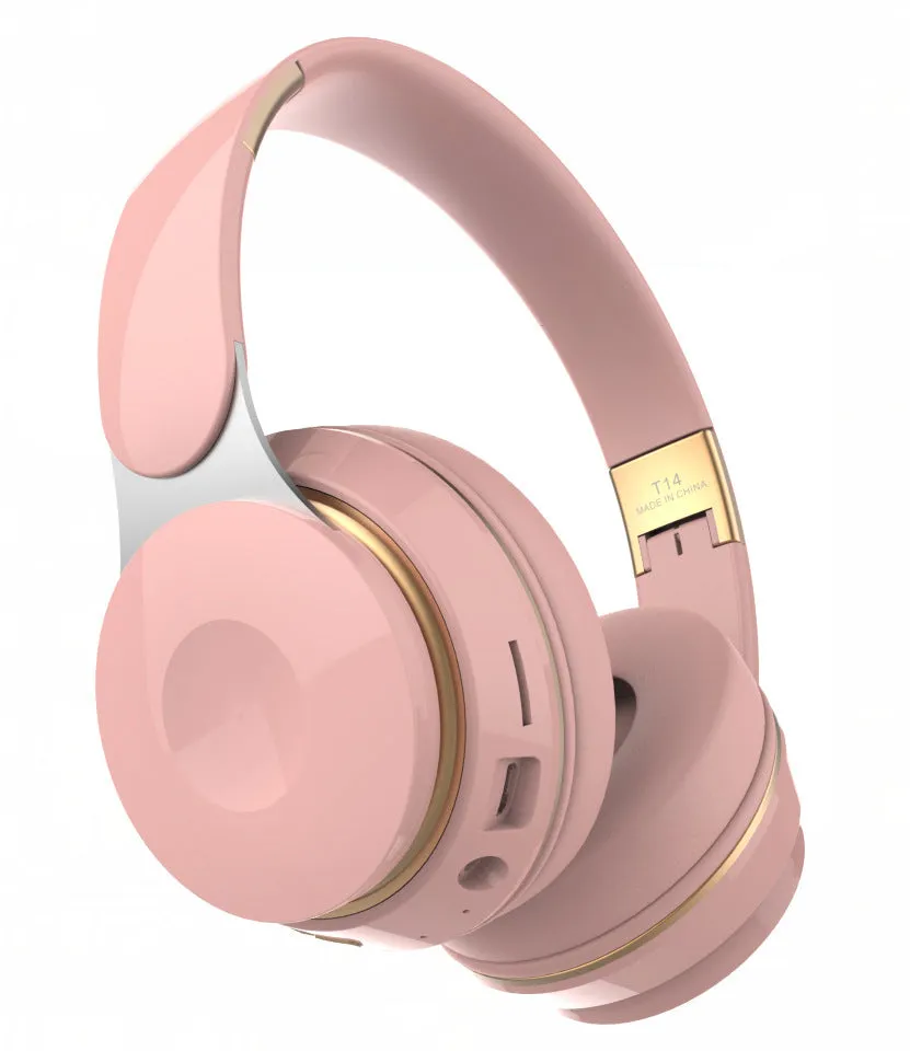 Foldable Bluetooth wireless headset earphones in multiple colours on a white background.