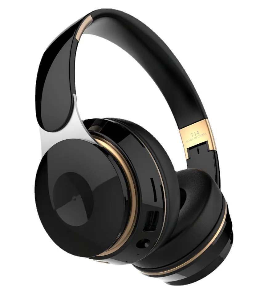 Foldable Bluetooth wireless headset earphones in multiple colours on a white background.