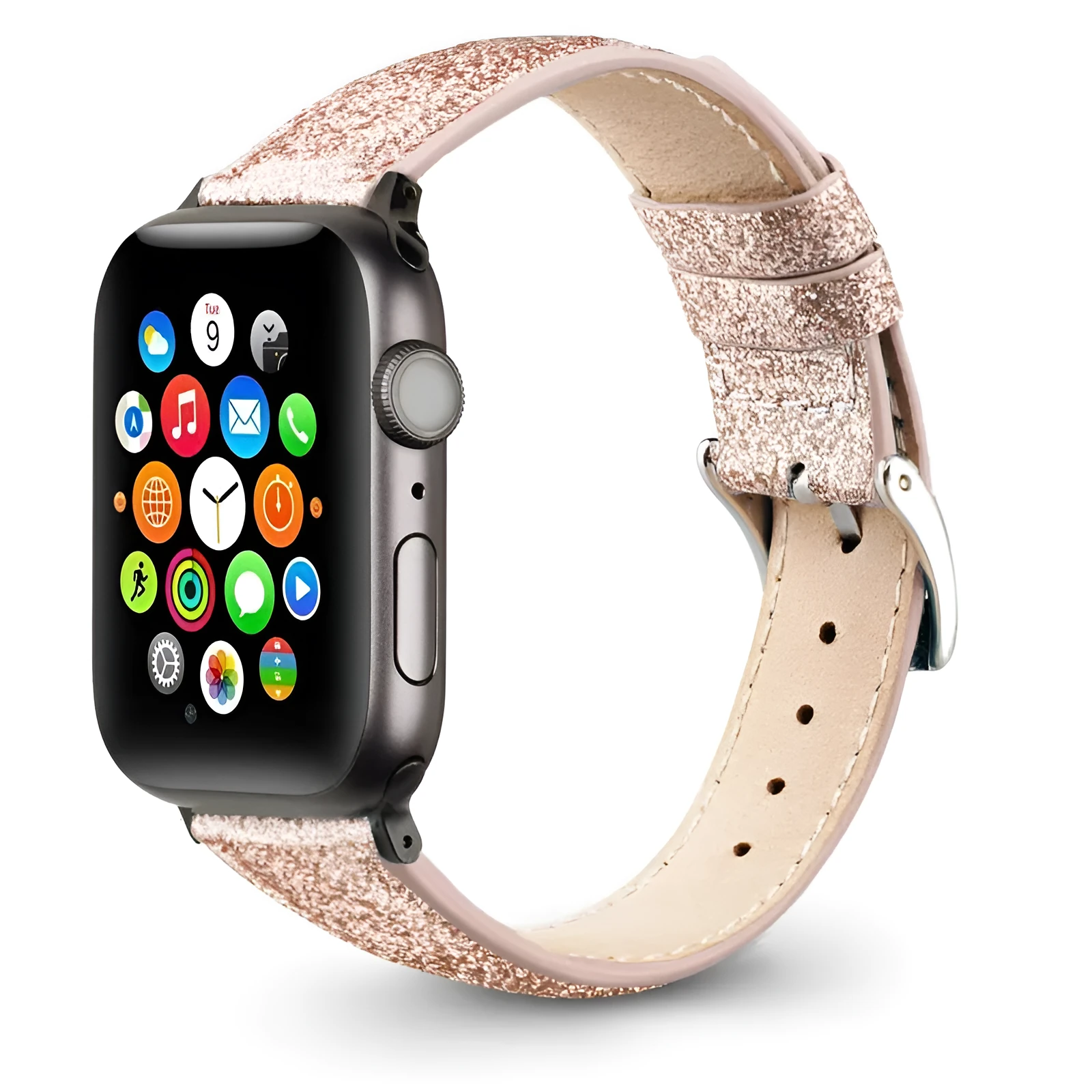 Leather glitter watch strap compatible with Apple Watch in flashing black, 38/40mm size