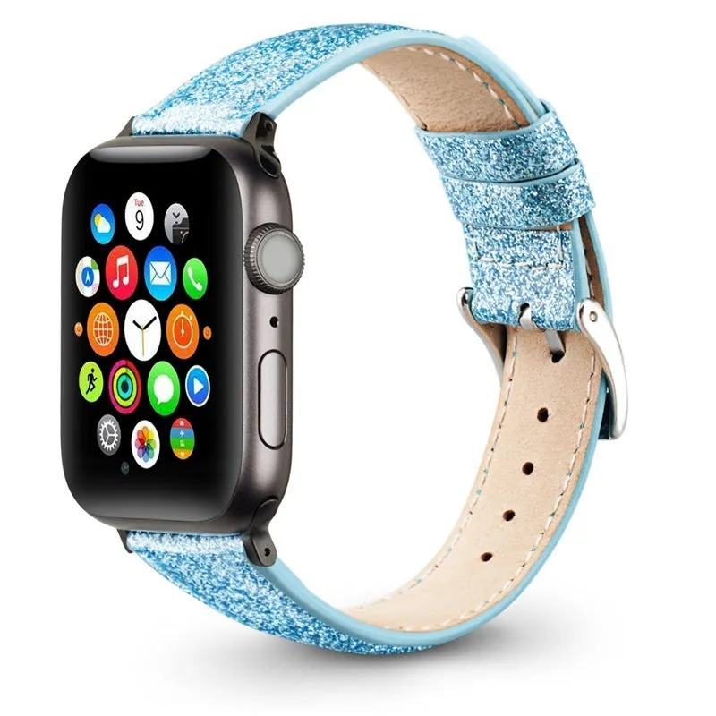 Leather glitter watch strap compatible with Apple Watch in flashing black, 38/40mm size