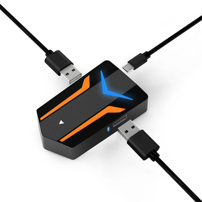 Gaming docking station with Bluetooth connecting a phone to a USB keyboard and mouse for mobile game controls