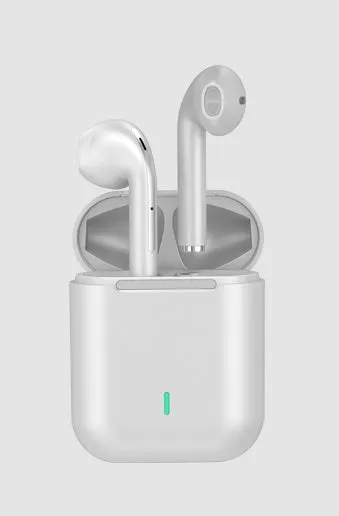 J18 Bluetooth headset with earphones and charging case in black