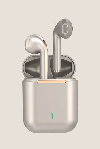 J18 Bluetooth headset with earphones and charging case in black