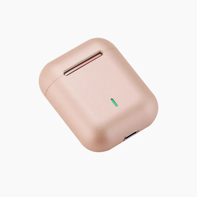 J18 Bluetooth headset with earphones and charging case in black