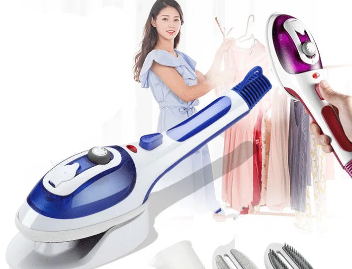 Handheld hanging ironing machine in purple with 800W power and four-speed temperature control buttons