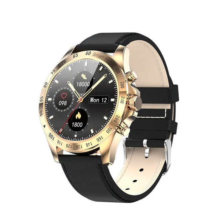 Full-touch HD smart watch with heart rate monitor and step counter, black silicone strap