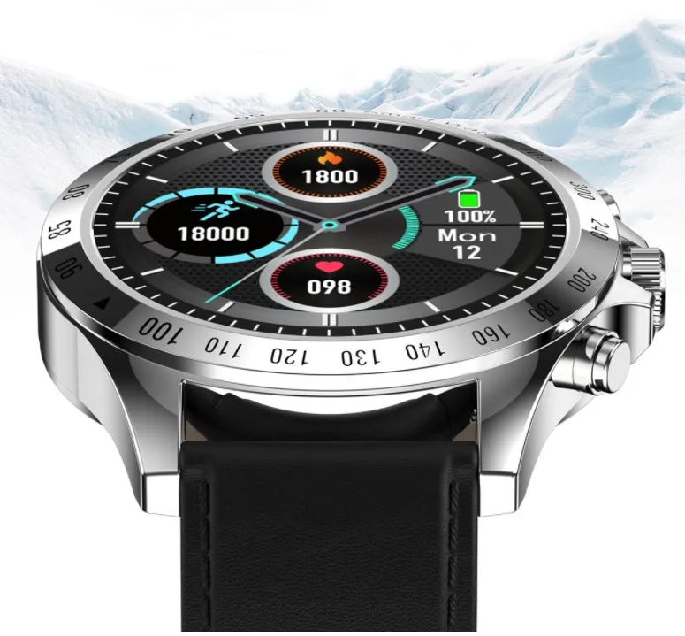 Full-touch HD smart watch with heart rate monitor and step counter, black silicone strap