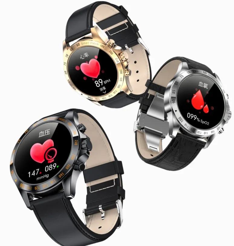 Full-touch HD smart watch with heart rate monitor and step counter, black silicone strap