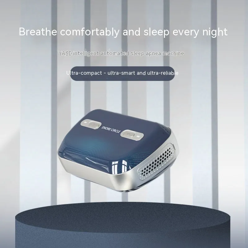 Yunzhongfei dark blue portable anti-snoring ventilator with nose mask and breathing pipeline on a table