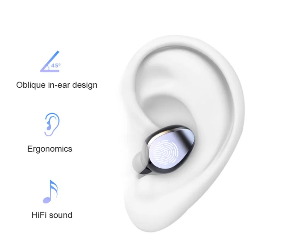 F9 5.0 black wireless Bluetooth headset with charging case, in-ear design