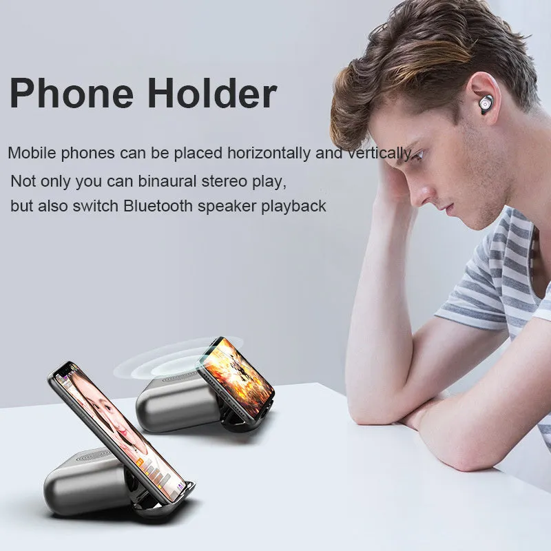 F9 5.0 black wireless Bluetooth headset with charging case, in-ear design