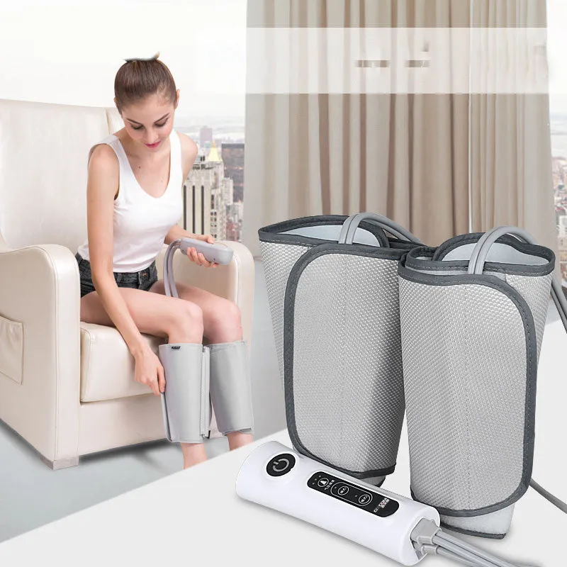 Pneumatic air wave calf massage machine in grey with wrap design and dual mode circulation