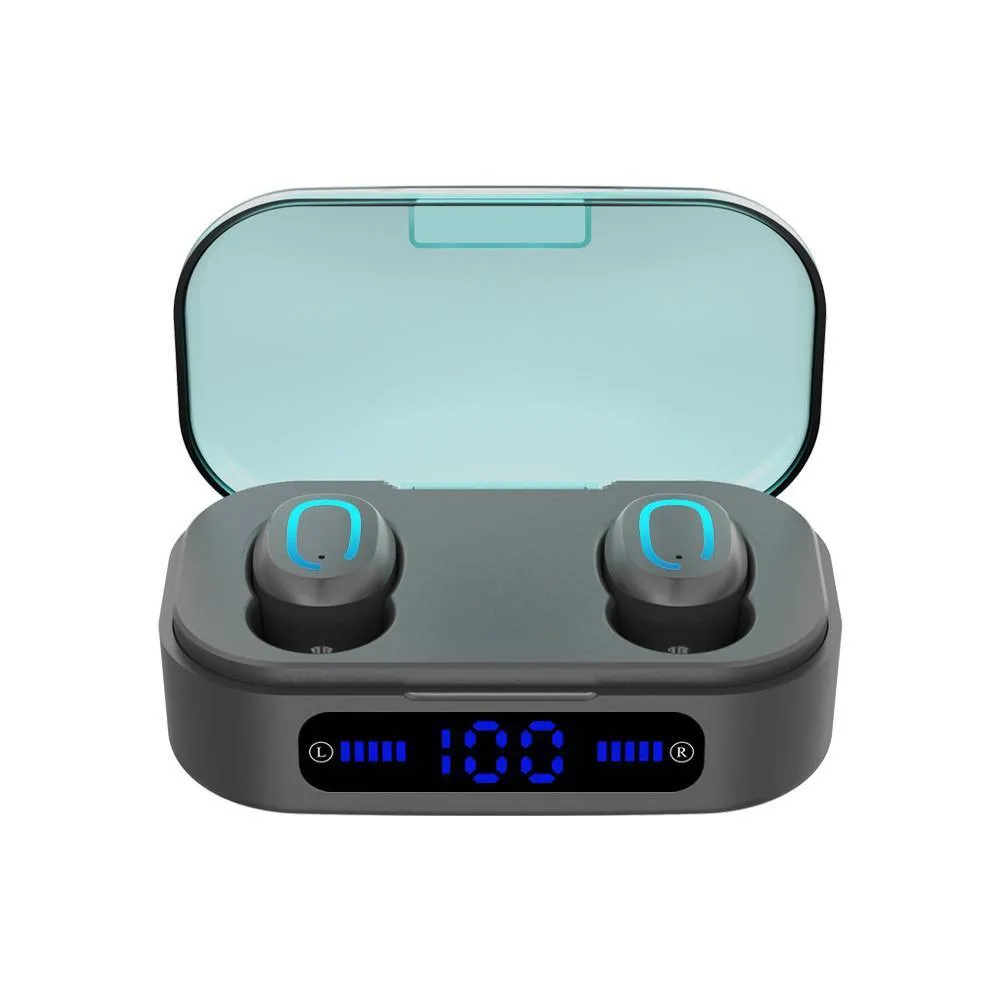Bluetooth mini headset wireless earbuds in digital black with charging case