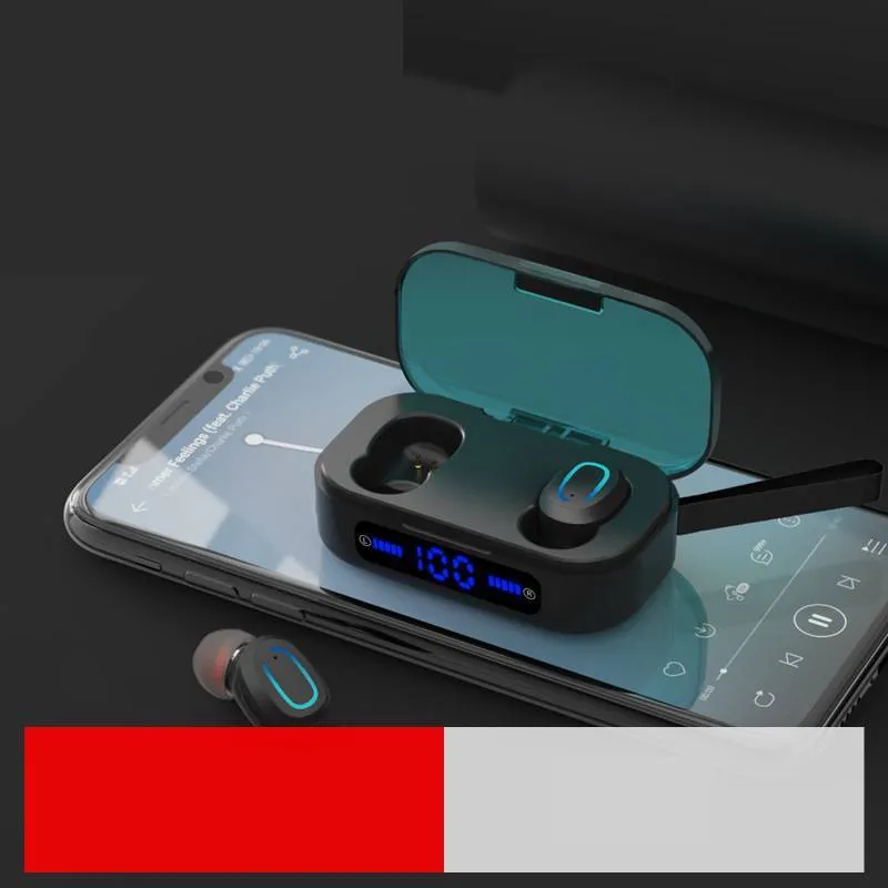 Bluetooth mini headset wireless earbuds in digital black with charging case