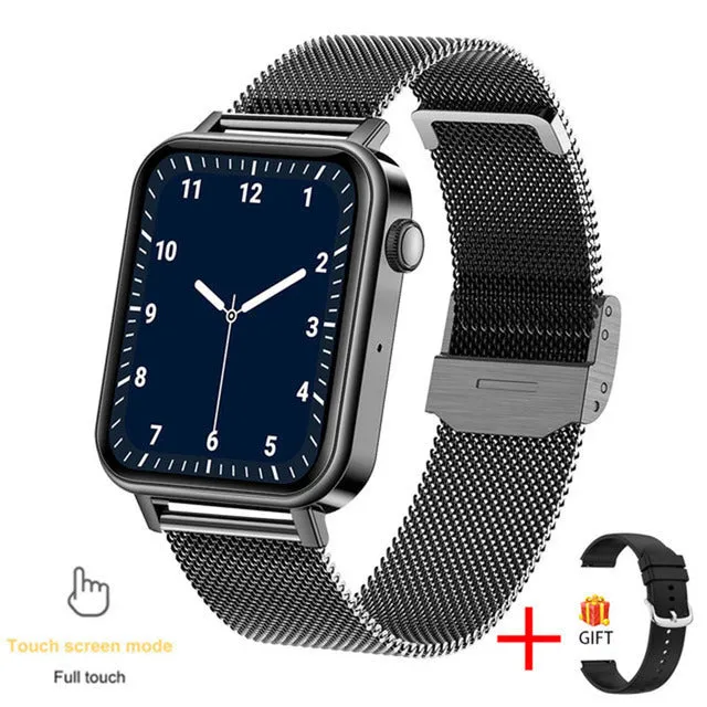 Bluetooth call smart watch with heart rate blood pressure oxygen monitoring on silicone strap, black colour