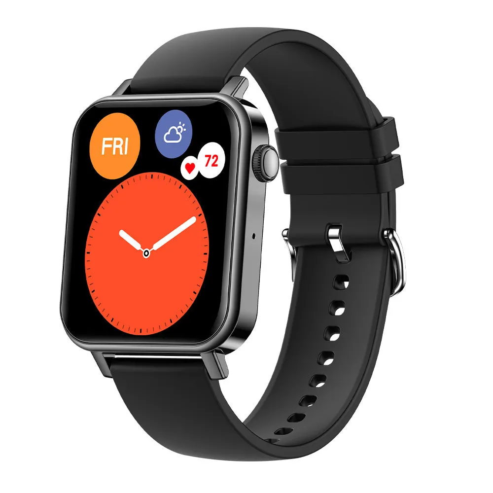 Bluetooth call smart watch with heart rate blood pressure oxygen monitoring on silicone strap, black colour