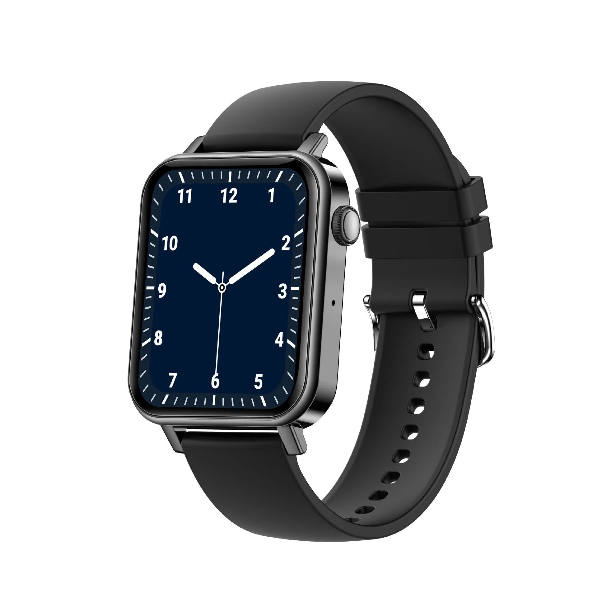 Bluetooth call smart watch with heart rate blood pressure oxygen monitoring on silicone strap, black colour