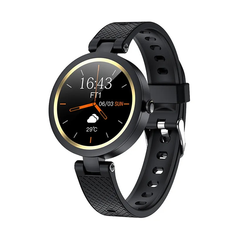 Full touch screen smart watch with heart rate monitor, silicone strap, 1.1 inch display, black colour