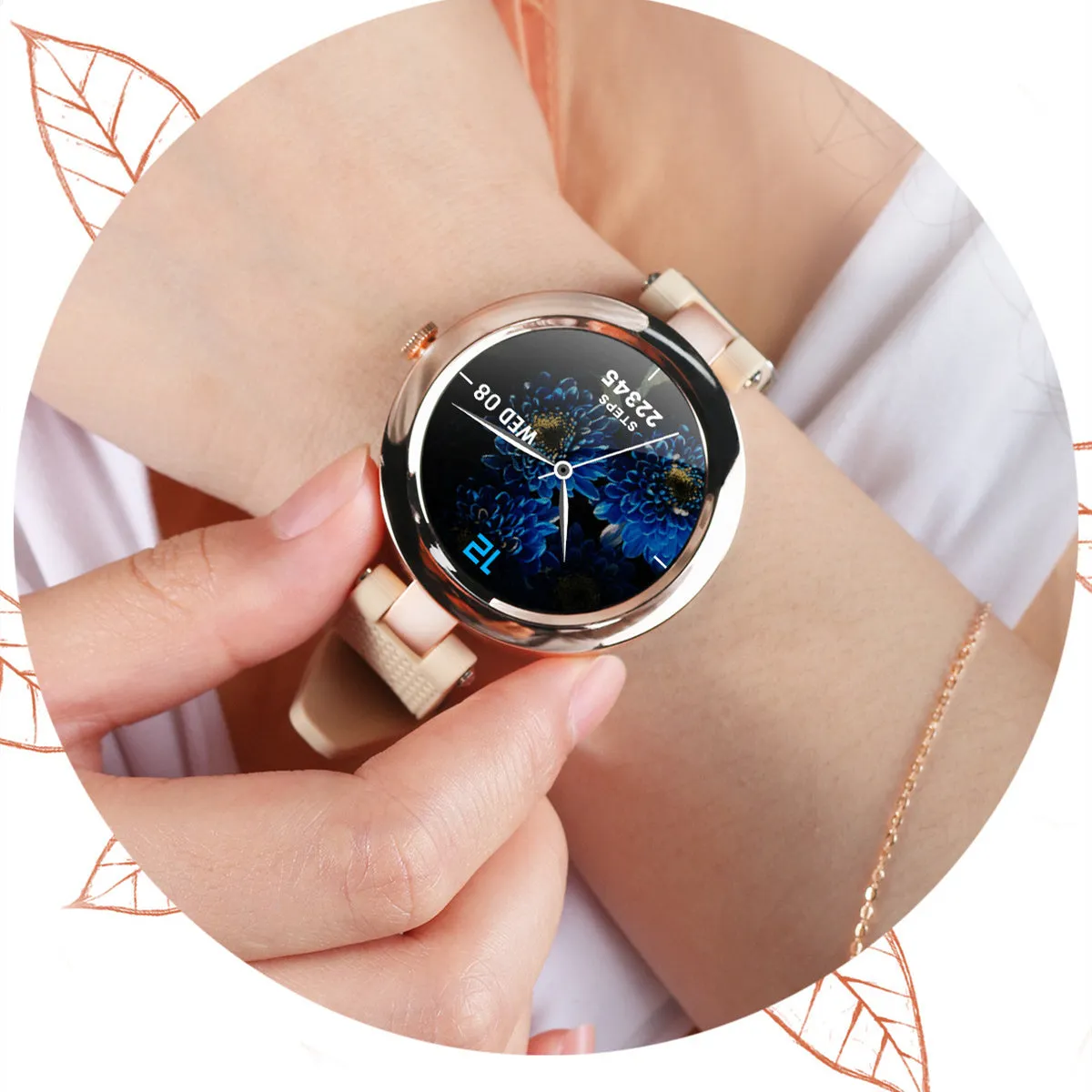 Full touch screen smart watch with heart rate monitor, silicone strap, 1.1 inch display, black colour